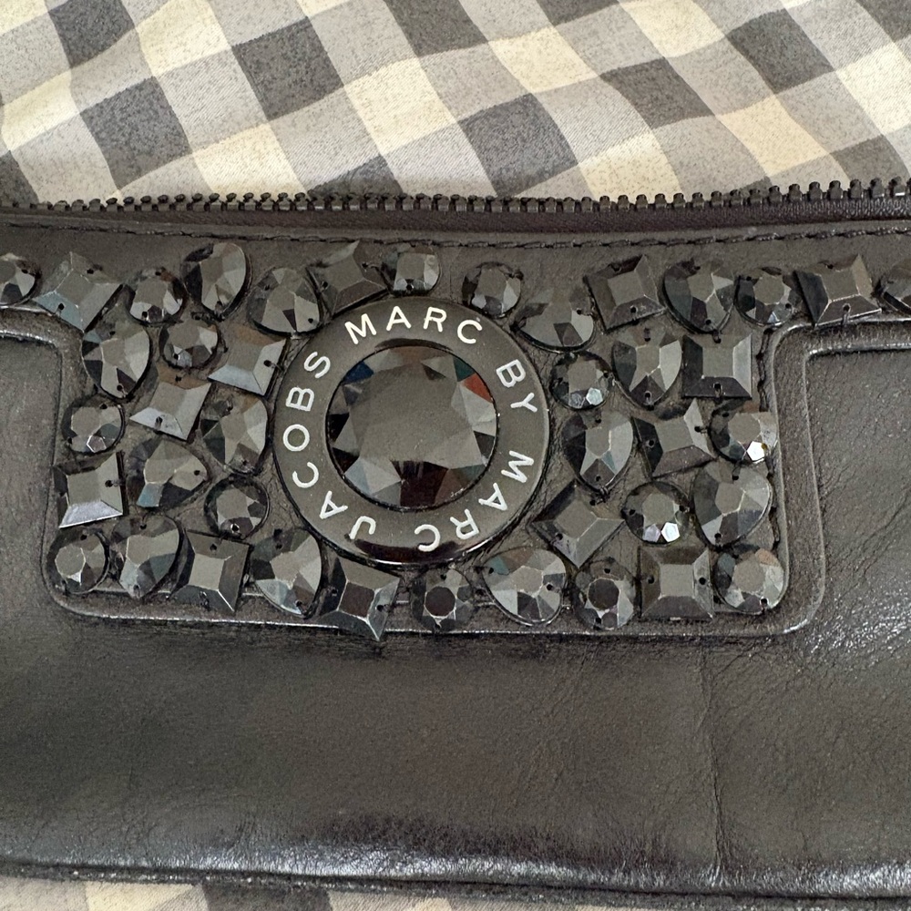 Marc Jacobs Black Leather Gem-Studded Clutch